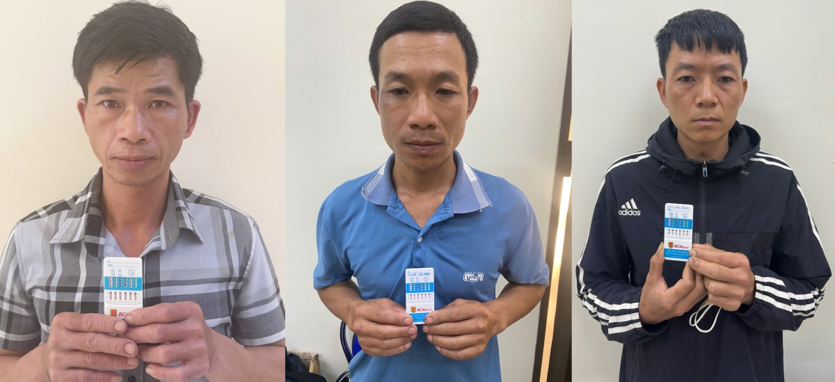Các đối tượng Lò Văn Thắng, Lò Văn Phấn và Lò Văn Đoan tại cơ quan Công an.