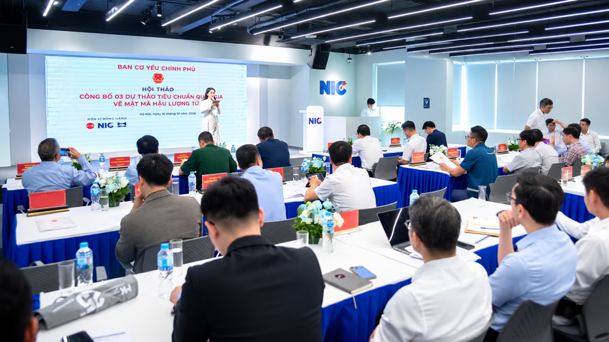 Toàn cảnh hội thảo công bố 3 dự thảo tiêu chuẩn quốc gia (TCVN) về mật mã hậu lượng tử