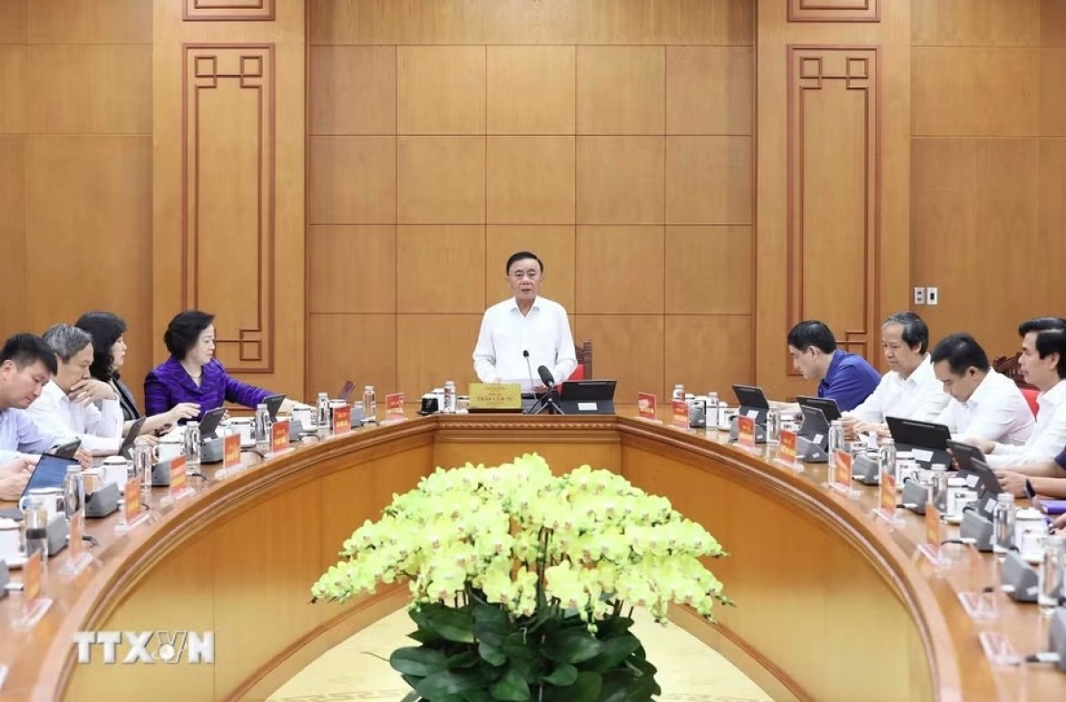 Đồng chí Trần Cẩm Tú, Ủy viên Bộ Chính trị, Thường trực Ban Bí thư phát biểu. Ảnh:TTXVN