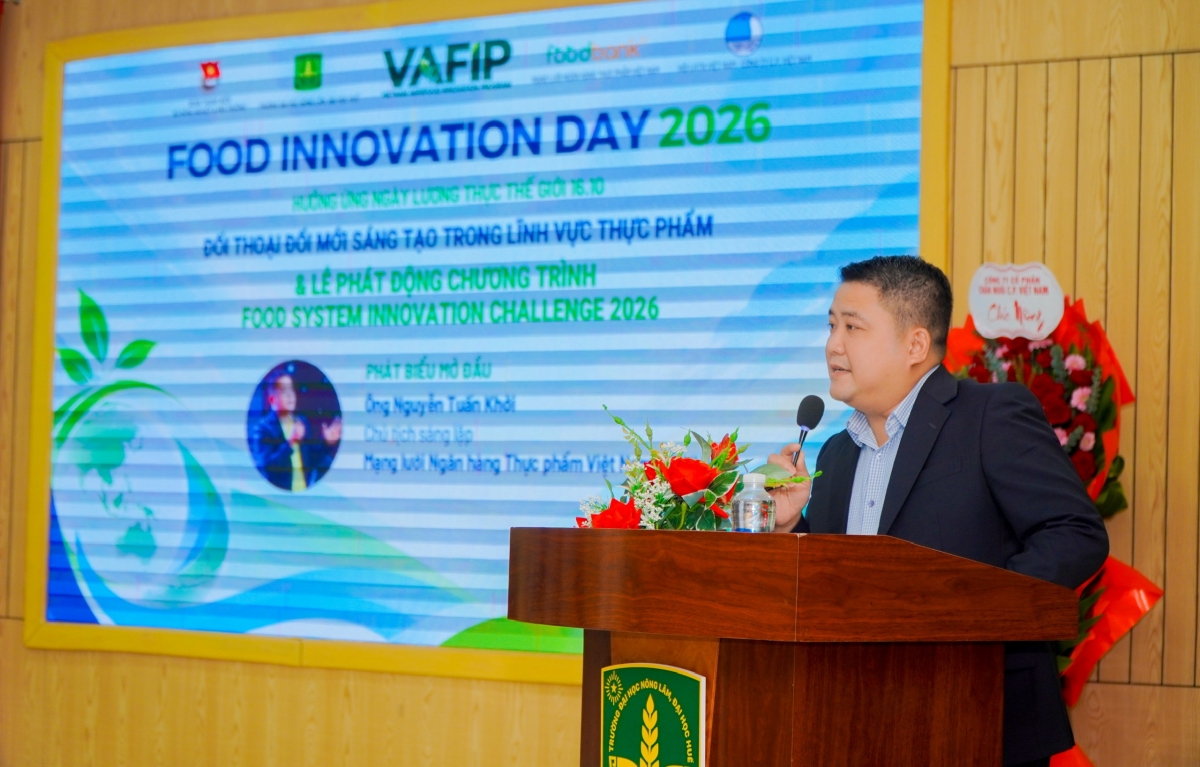 Ông Nguyễn Tuấn Khởi, Chủ tịch Mạng lưới Ngân hàng Thực phẩm Việt Nam phát biểu tại Chương trình. Ảnh: FBV