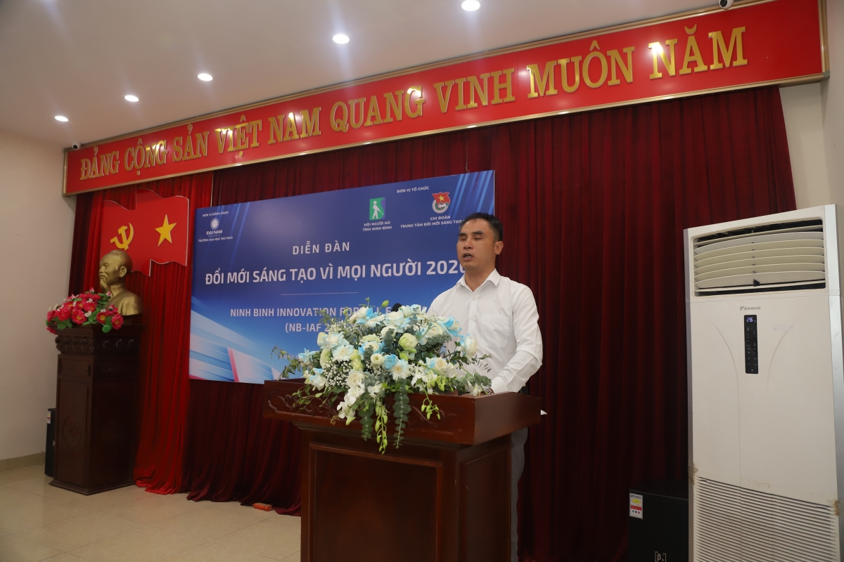 Ông Phạm Quang Giang, Chủ tịch Hội Người mù tỉnh Ninh Bình phát biểu tại sự kiện