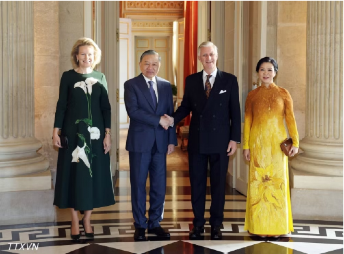 Tổng Bí thư, Chủ tịch nước Tô Lâm và Phu nhân Ngô Phương Ly hội kiến Nhà Vua Bỉ Philippe và Hoàng hậu Mathilde. (Ảnh: Thống Nhất/TTXVN)